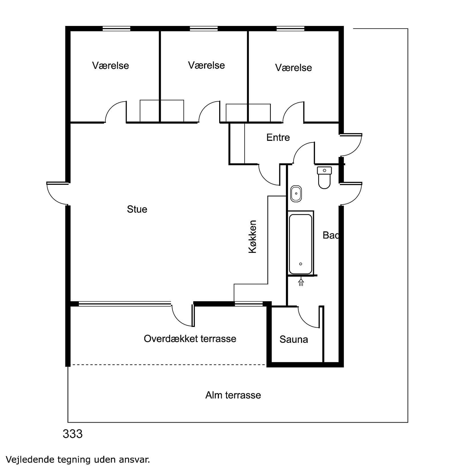 Feriehus 333 • vejlby klit 233 Overdækket terrasse tegning